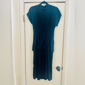 VTG Crepe 40s 80s Whimsygoth Victorian Ghost Fairygoth Vamp Layered Midi Dress S